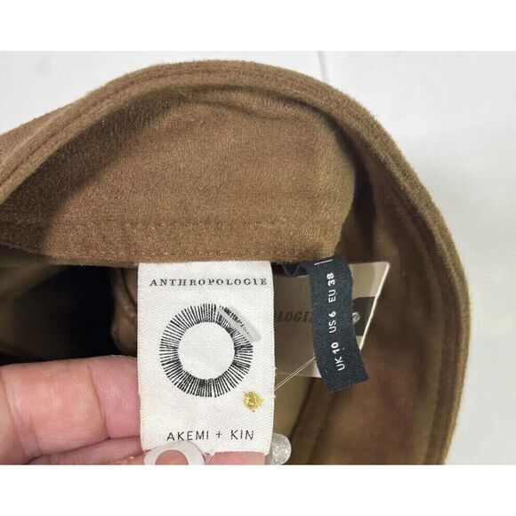Anthropologie Akemi + Kin Skirt Tan Faux Suede Skirt Swing Belted Pleated Size 6 - Picture 7 of 13